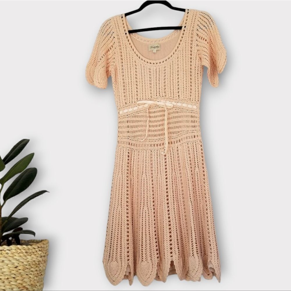 Temperley London Blush Peach Linen Cotton Blend Boho Cottagecore Crochet Dress 6